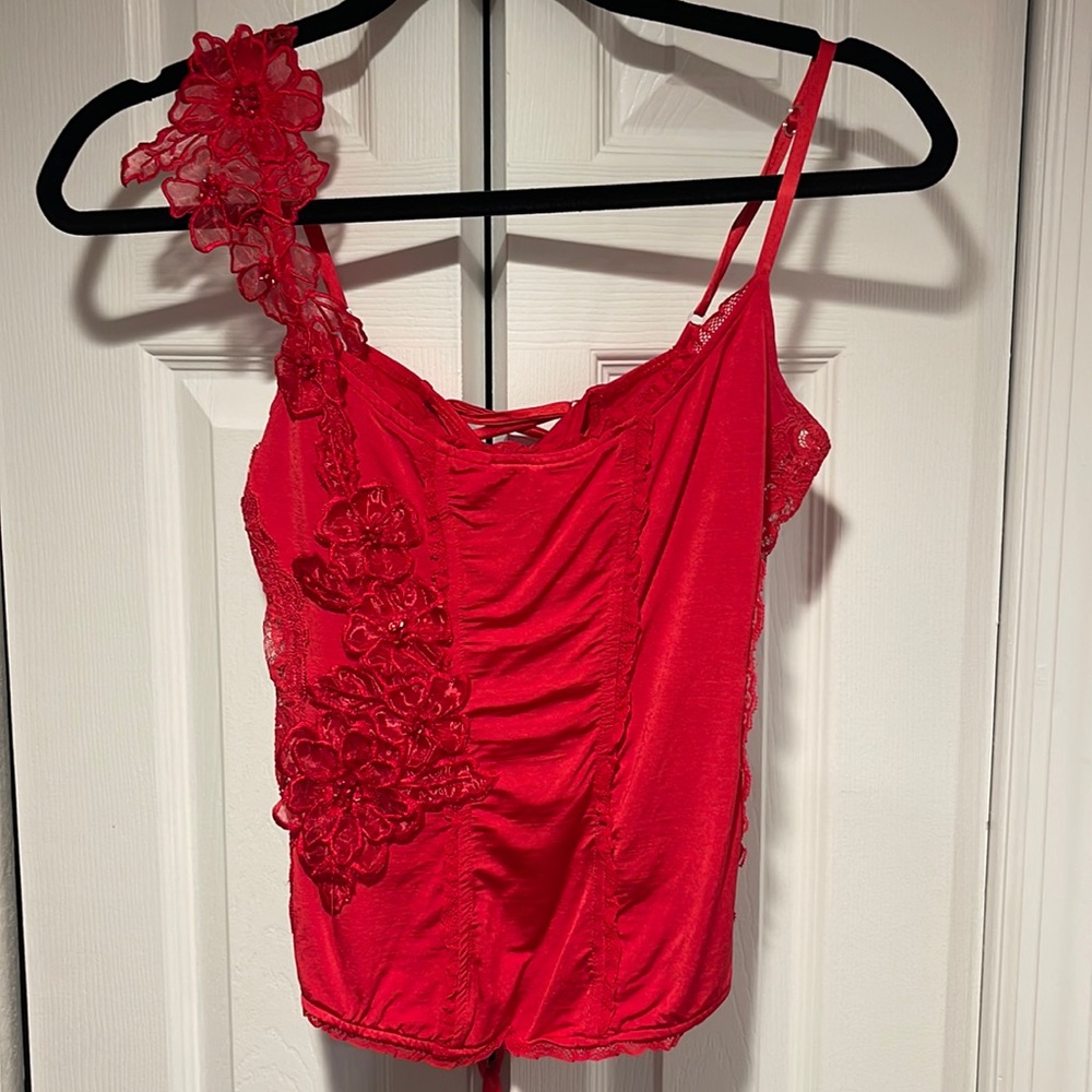 Red lace corset inspired top